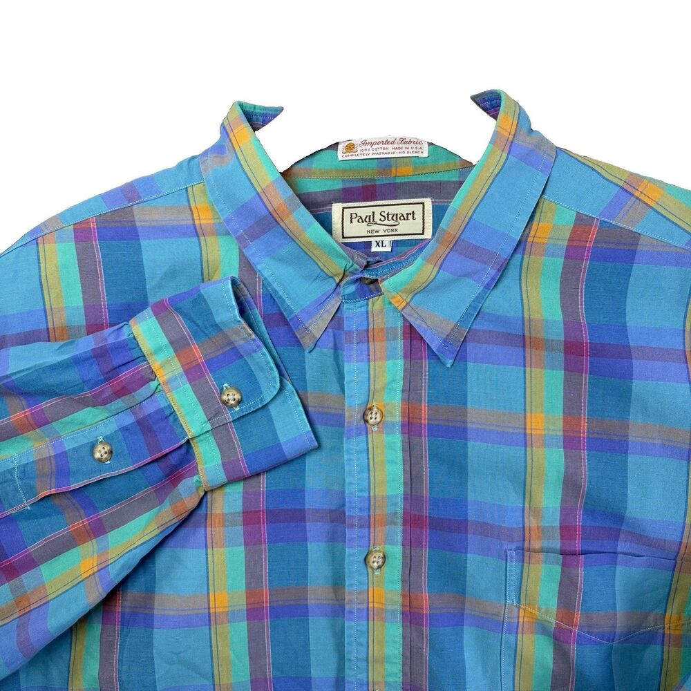 Vintage Alan Stuart Imported Fabric Button Shirt Mens XL Long Sleeve Plaid Work
